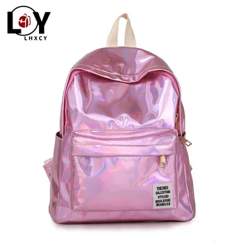 

New Laser Cool Backpack Teen Colorful Flash Gradient Laptop Backpack Female Large Capacity Solid Color Wild Casual School Bag
