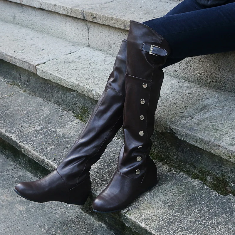 Oeak/женские сапоги до колена высокие сапоги кожаные сапоги обувь на низком каблуке женские демисезонные сапоги женская обувь Большие размеры 35-43