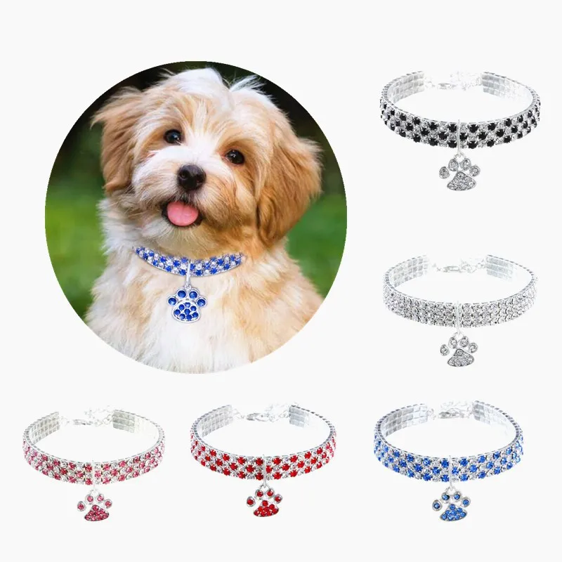 Collar de cristal brillante para perro de diamantes, Collar liso con diamantes de imitación para mascotas pequeñas y medianas