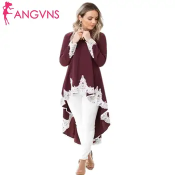 

Women Casual O-Neck Long Sleeve Asymmetry Hem, Hem Lace Patchwork Sweatshirt Spring, Autumn
