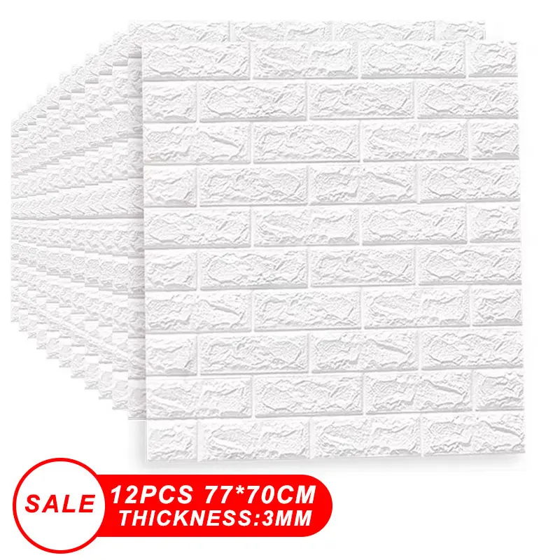 12PCS Self Adhesive Foam Wallpaper 3D Brick Wall Papers Living Room Brick Stickers Home Decor Bedroom Kids Room Brick Papers