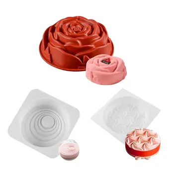 

3 Pack Flower Shape Silicone Cake Bread Pie Flan Tart Molds, Large Round Chrysanthemum Rose Spiral Flower Shape Non-stick Baking