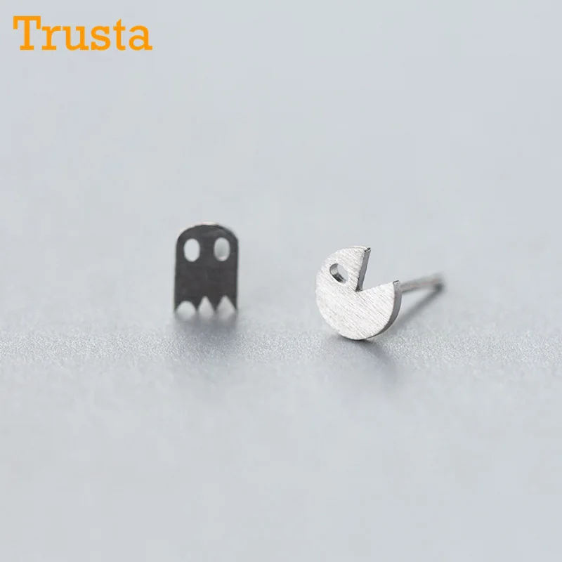 Trusta новые женские модные 925 пробы серебряные модные крошечные милые асимметричные серьги-гвоздики с привидением подарок для девочек DS165
