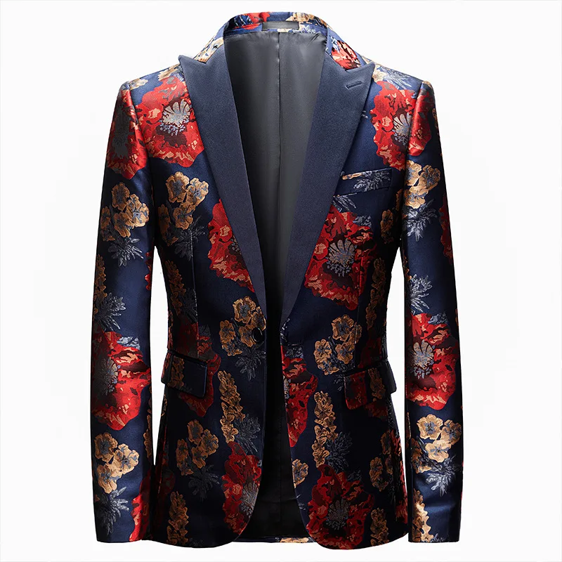 PARKLEES Flower Printed Slim Fit Mens Suit Jacket Blazers Floral Single ...