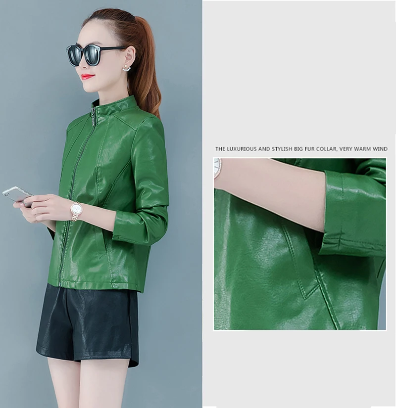 Lucyever Plus Size Women Faux Leather Jacket Autumn Fashion Korean Stand Collar Pu Motorcycle Biker Zipper Slim Lady Jacket