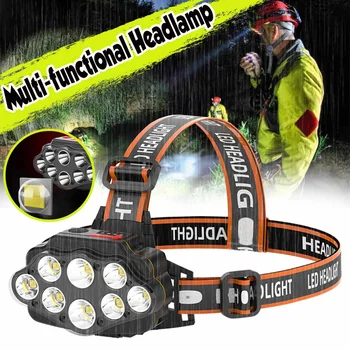

8*XPG LED Headlamp 18650 4-Modes Headlight USB Rechargeable Head Flashlight Waterproof Torch Flashlight Powerful Camping Light