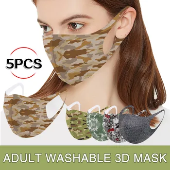 

1/5 Pcs Adult Unisex Face Mask Washable And Reusable Dustproof Windproof Protective Camouflage Printing Face Sheild Masque