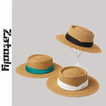 

2020 New women Summer Hat Beach ring Papyrus Hat Ladies Cap Fashionable Handmade Casual Flat Brim Bowknot Sun Hats for Women