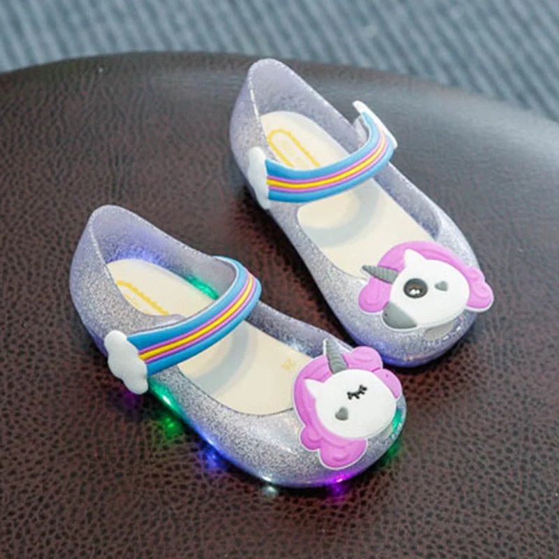 Infantil Baby Girls Unicorn Shoes Girls Kids Sandals Boys Slippers For Kids LED Flashing Light Powder Shoes Children Jelly Shoes
