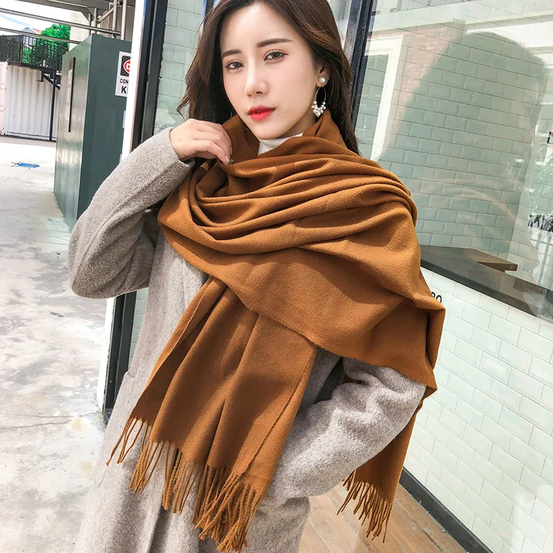 

2020New Winter Scarf for Girl Fashion Fringed Shawls Lady Solid Scarves Wraps Cashmere Like Pashmina Hijabs Scarf Warm Mask Face