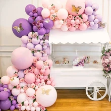 

Macaron Pink Purple Latex Balloon Garland Butterfly Arch Wedding Valentine's Day Baby Birthyday Party Background Decor