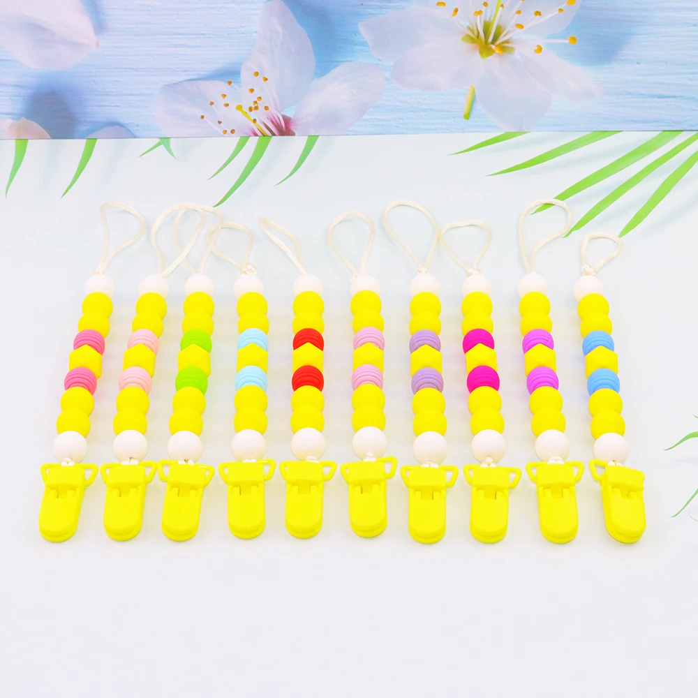 

Yellow Pacifier Clip Teether Chain For Handmaking DIY More Colorful Beads Match Teether Pendants BPA Free Food Grade Silicone