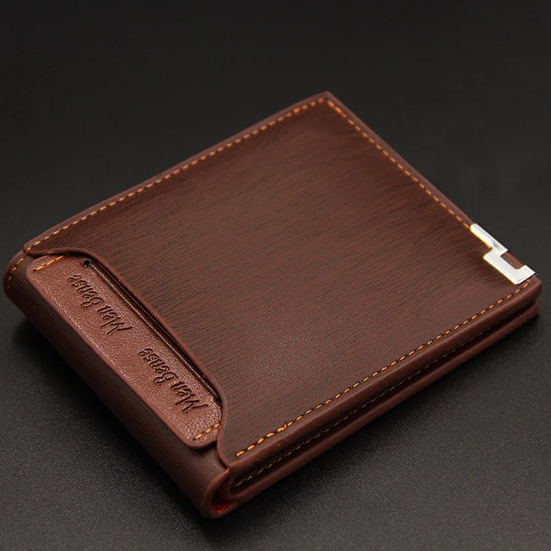Solid Men's Leather Wallet Short Designer Purse For Man Credit Card Holder Male Dollar Money Bag