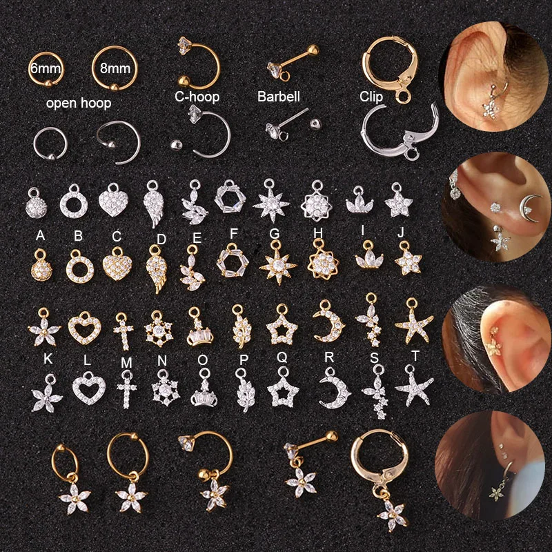 

Feelgood 10pcs 20g Stainless Steel Hoop With Cz Flower Heart Cartilage Earring Helix Tragus Rook Lobe Ear Piercing DIY Jewelry