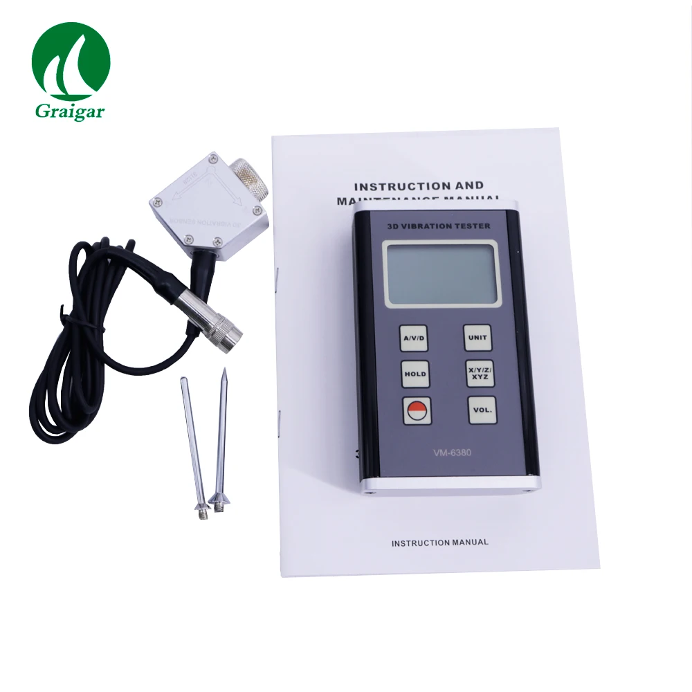 VM-6380 3D Цифровой Вибрационный тестер VM6380 3-осевой капелек пьезоэлектрического виброметр
