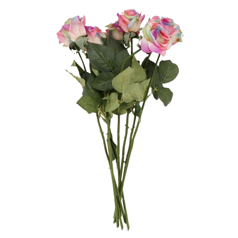 8Pcs Rainbow Artificial Rose Flower Real Press Silk Fake Roses For DIY Bouquets Wedding Party Decor | Дом и сад