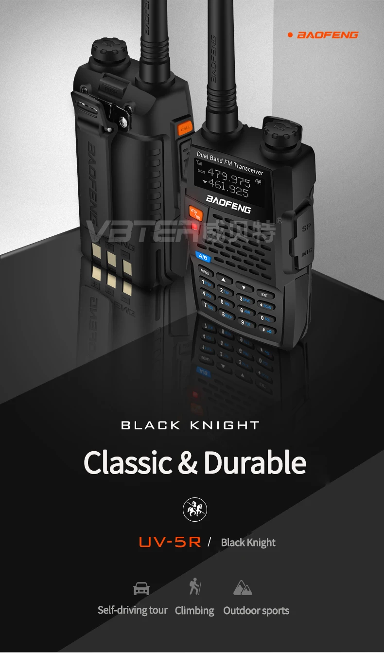 Baofeng UV-5R 4 поколения черный рыцарь рация 136-174/400-520 МГц двухстороннее радио Профессиональный fm-приемопередатчик с наушником