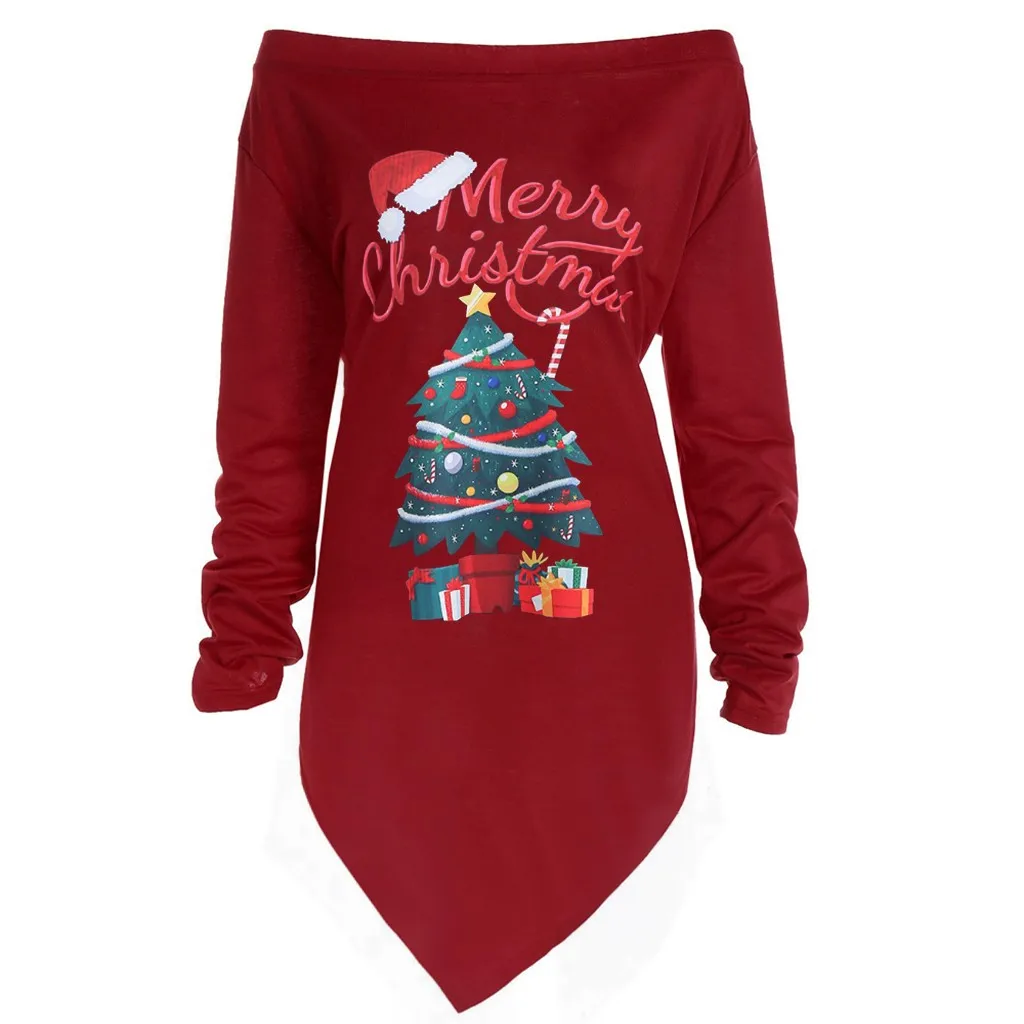 Women Dress Women Xmas Print Letter Dress Ladies Christmas Tree Long Sleeve Party Dresses платье женское
