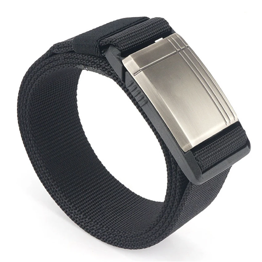 

Luxury Men Belt For Jeans Pants Silver Alloy Magnetic Buckle Canvas Belts Outdoor Tactical Designer Male Strap 2020 New Arrival