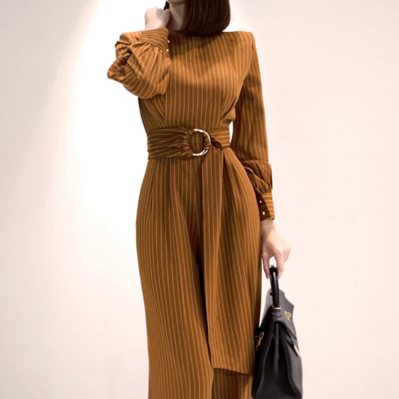 H Han Queen Solid Color Vintage Wide Leg Jumpsuits Women Autumn Winter Adjustable Waist Rompers Casual Bottoming Playsuits