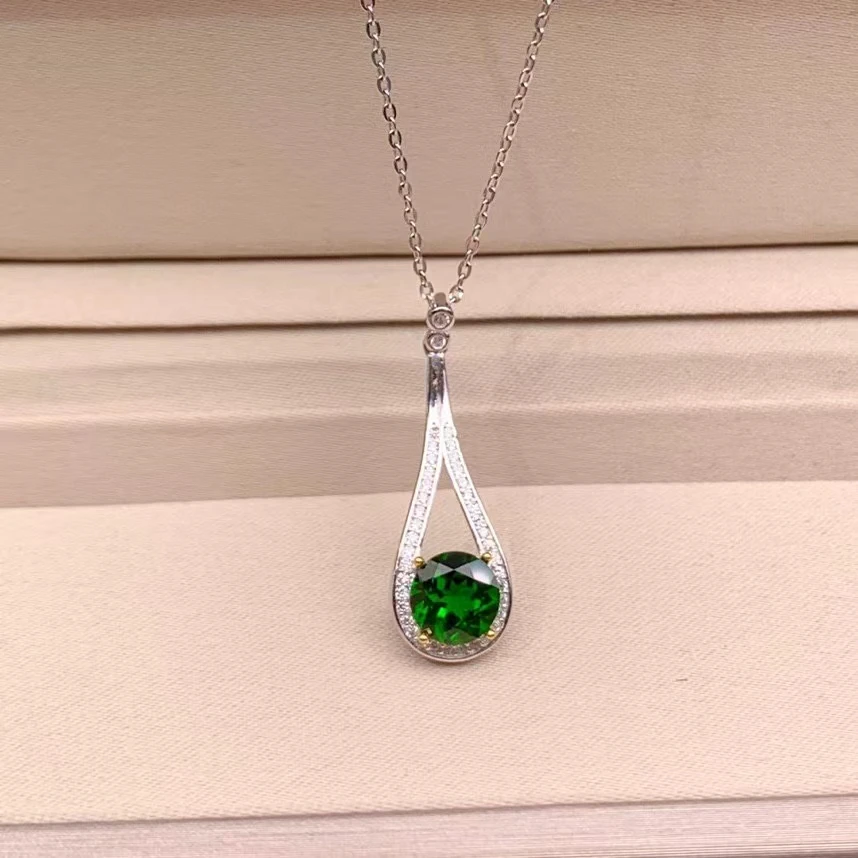 

classic new clear green diopside gemstone pendant for necklace women fine jewelry green color natural gem round 925 silver gift