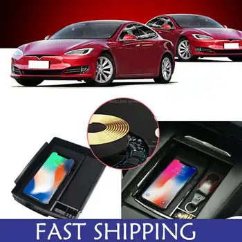 

Wireless Phone Charger Center Console Organizer Fast Charging Armrest Box Storage Tray Pad Accessories For Tesla Model X And S 2