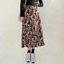 

Spring Autumn Women Long Skirt Vintage Print skirt korean style Tie-dye ink High waist A-line Fashion Casual kobieta spódnice