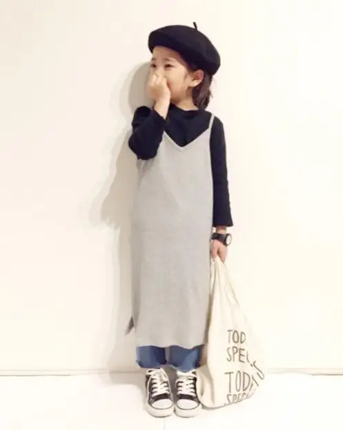 Korean Style Girls Vest Dress Fashion Cotton Autumn Girls Dresses 2-7 Years PZ630
