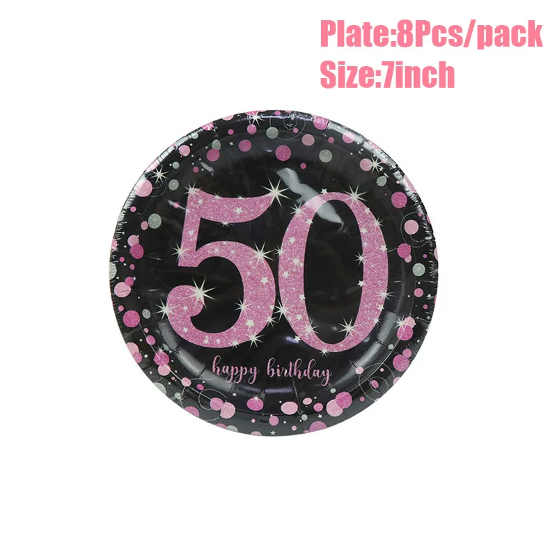 LINVIERLOVE Happy 50th черный золотой набор для вечеринки для свадьбы бумажный стаканчик для дней рождения тарелка одноразовая посуда декоративный Декор