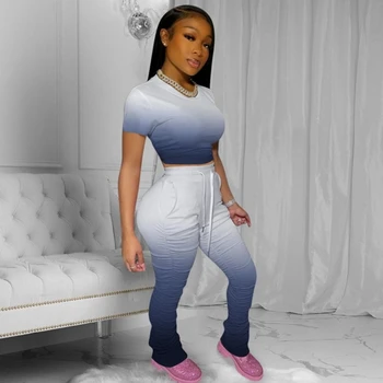 

2 Pieces Women's Sets 2020 Summer Tracksuits Patchwork Crop Tops+pants Suit Two Piece Set Night Club Sporty Outfits Women Set