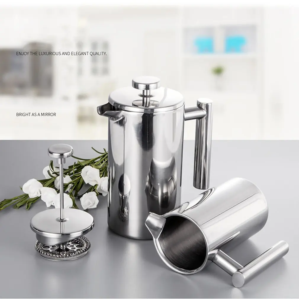 

French Press Coffee Maker Double Walled Cafetiere Insulated Coffee Tea Brewer Pot With Filter Baskets Stainless Steel