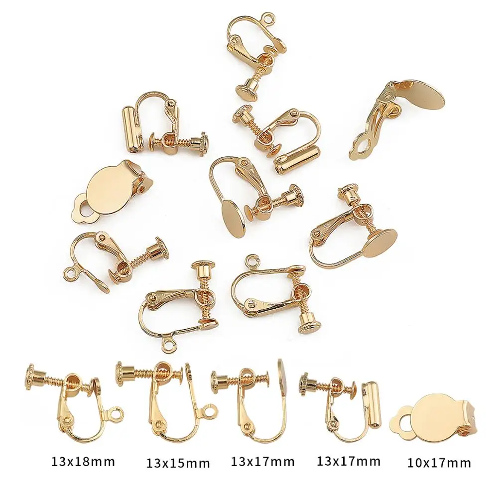 DIY 주얼리 제작용 나사 이어 클립 베이스 귀걸이 설정, 회전 패드 귀걸이 클립 파인딩, 18k 금도금, 10 개, 신상
