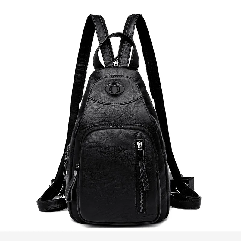 Women Vintage Backpack High Quality Leather Chest Female Casual School Shoulder Zipper Bags For Girls Travel Backbag Mochila