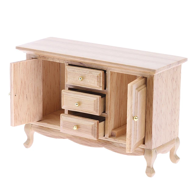 Wood Color 1/12 Dollhouse Miniature Mini Simulated Wooden Cabinet Lockers TV Cabinet With Drawer Furniture Model Toy Accessories 6
