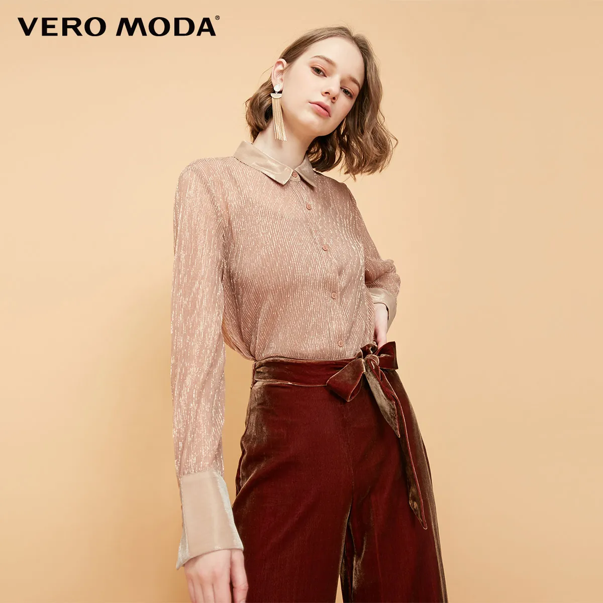 Vero Moda Женский Золотой стежок смешивания глянцевый солнце-топ подкладка прозрачная рубашка | 319105510