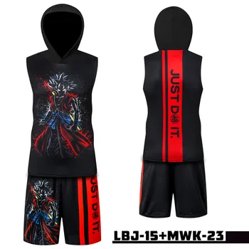 

Dragon Ball Hooded Vest New Sports Loose Leisure Muscle Slim Fitness Sleeveless T-Shirt Suit Running Suit Men Workout Clothes