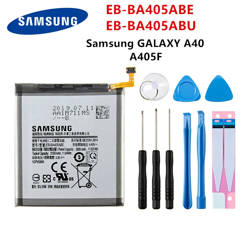 Оригинальная планшетофон SAMSUNG 3100 мАч аккумулятор для Galaxy A40 2019 EB-BA405ABE/DS A405FN/DS
