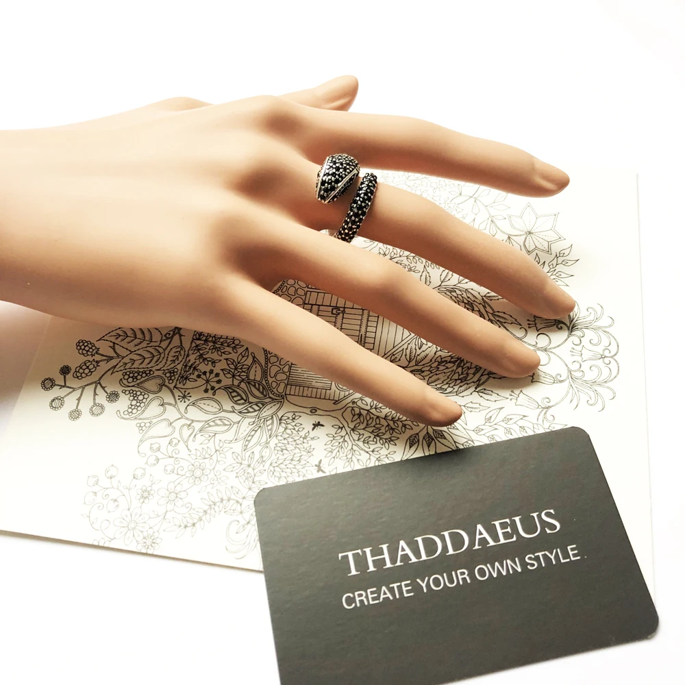 Открытое черное кольцо в виде змеи модные блестящие ювелирные украшения