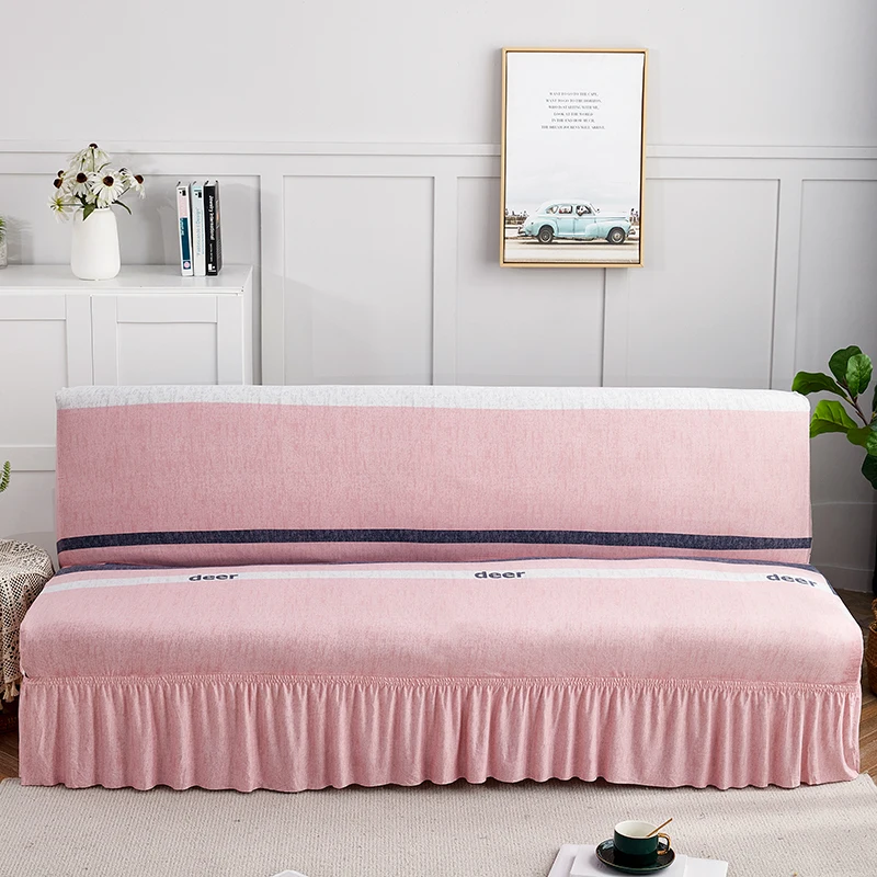 PinkColorCouchBedCovernoArmlessFoldingSimpleStyleElasticSofa