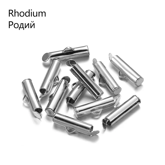 30-50Pcs/lot Crimp End Caps Slider Clasp Buckles Tubes Diy Bracelet Connectors Loom Findings for Jewelry Making Accessories Rhodium