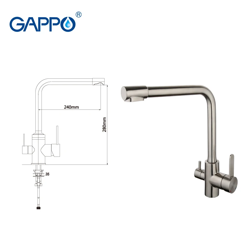  GAPPO silver Kitchen sink Faucet tap Purification Function Cold and Hot Water Mixer Stainless Steel - 32810892578