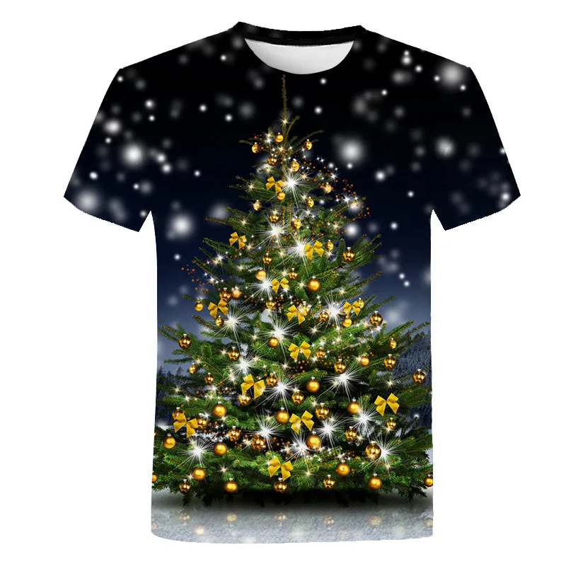 В 2019 году, новая летняя забавная футболка с 3D принтом рождественской елки и Хэллоуина мод мальчиков и девочек с коротким рукавом Дети топы