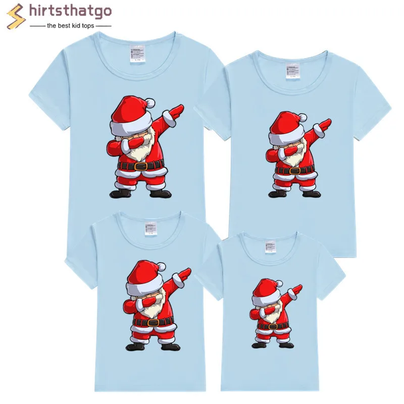Dabbing Santa Christmas Family Cotton Tshirts Boys Girls and Father Mother Christmas Dabbing Clothes Fashion Party Wear Baby Tee - Цвет: T127V-skyblue