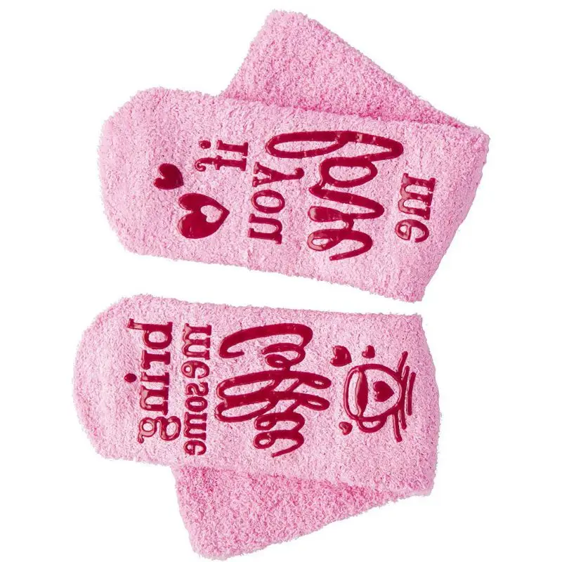 20 см женские новые розовые пушистые носки смешные слова вино кофе шоколад теплые чулочно-носочные изделия