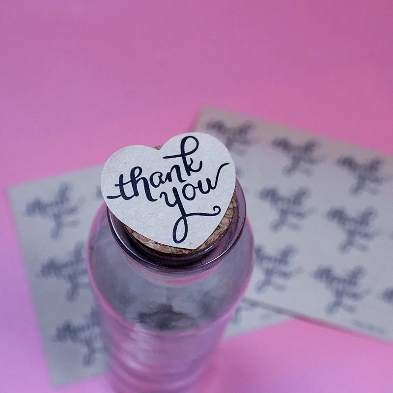 

Thank You Kraft Stickers Paper Labels Heartshape Gift Packing DIY Scrapbooking Sealing Wedding Decoration