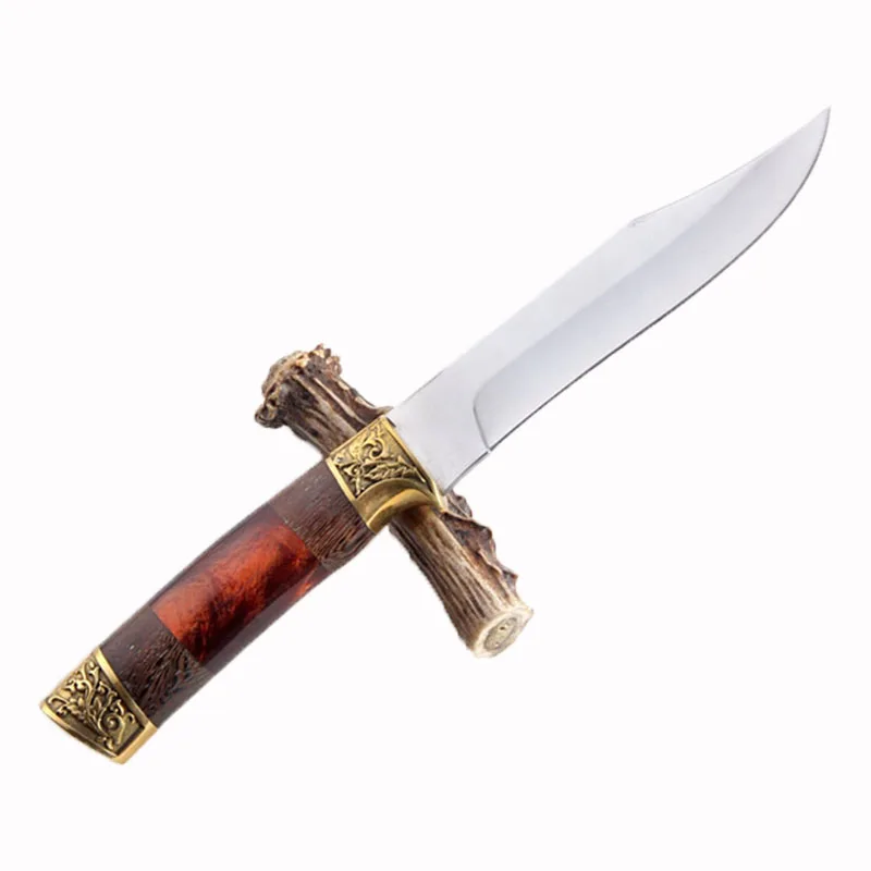 DuoClang 440c Steel Tactical Survival Fixed Blade Knife Brass+ Wenge+ Resin Handle Hunting Knives Exquisite Workmanship