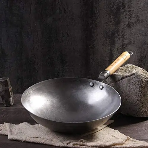 34cm Heavy Iron Wok Traditional Hand-forged Cast Iron Wok Non