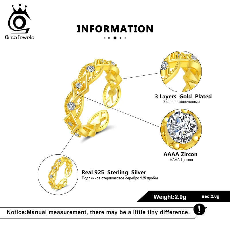 ORSA JEWELS 925 пробы цветок кристалл геометрические открытые кольца с АААА циркон палец кольца Тонкий ювелирный свадебный подарок OSR151