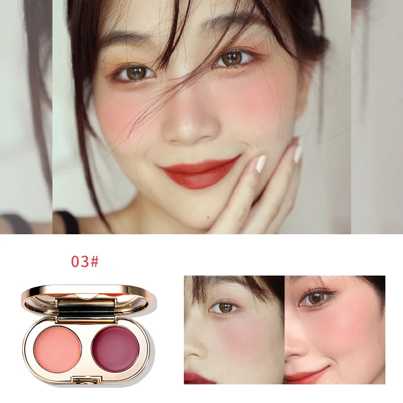 Two-Tone Blush Cream Palette Brighten Skin Color Lasting Shine Double-Color Blusher Makeup Blush