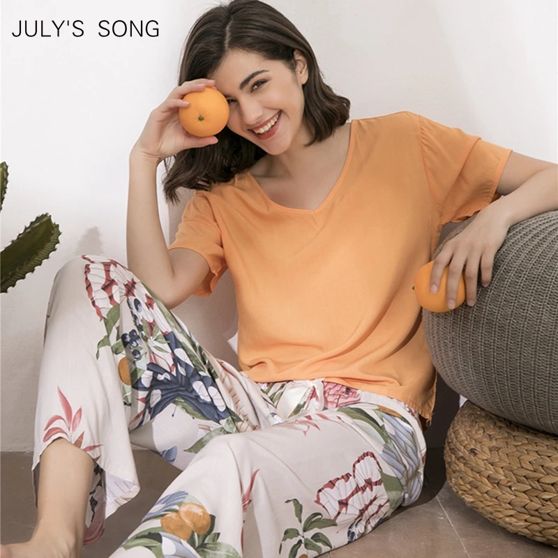 Пижама JULY'S SONG женская с цветочным принтом вискозная одежда для сна V-образным